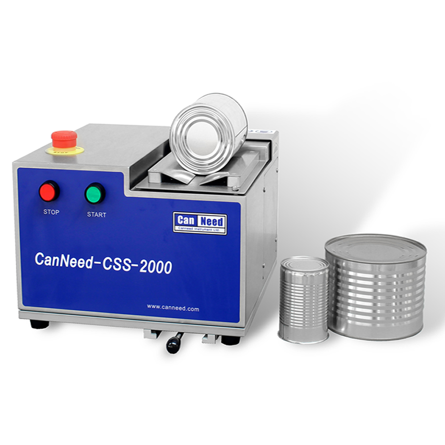 Serra de recravação CanNeed CSS-2000 cortando seções transversais de latas em laboratório