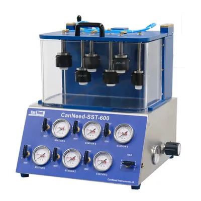 Testador de integridade de vedação CanNeed‑SST‑600 de 6 estações para uso em laboratório e linha de produção