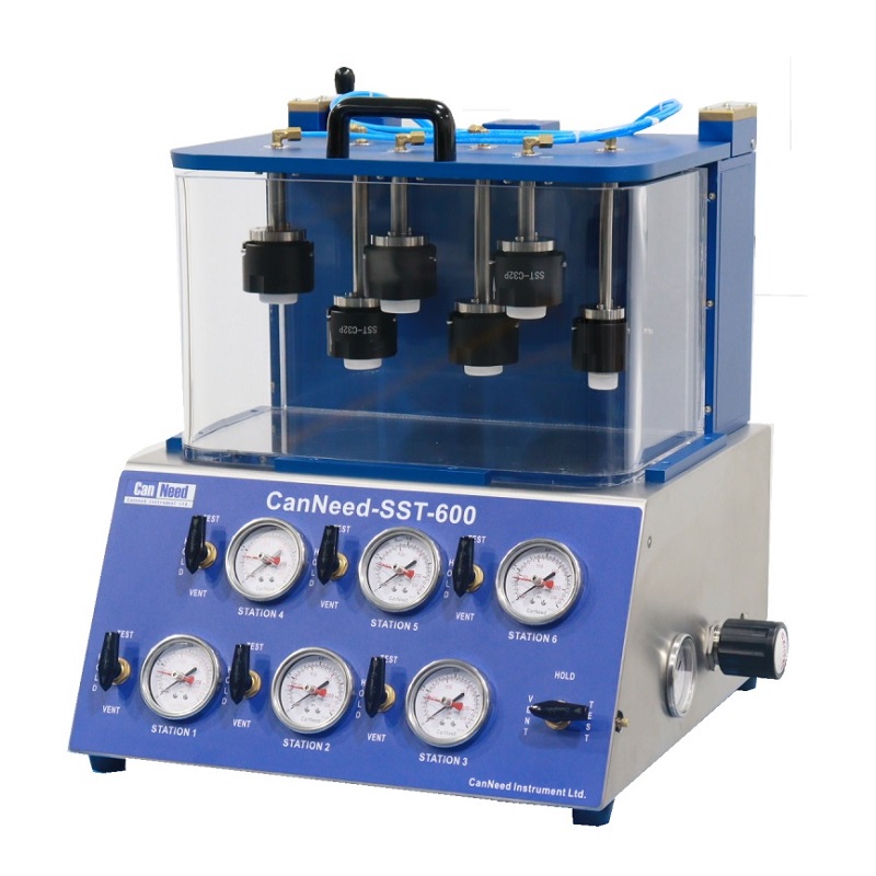 Testador de integridade de vedação CanNeed‑SST‑600 de 6 estações para uso em laboratório e linha de produção