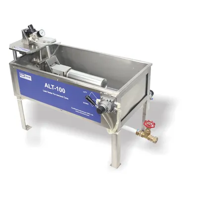 Testador de vazamento semiautomático para latas aerossol CanNeed-ALT-100 mostrando teste em banho de água