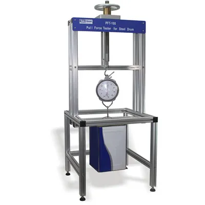 Testador de força de tração CanNeed-PFT-100 sobre um tambor industrial metálico