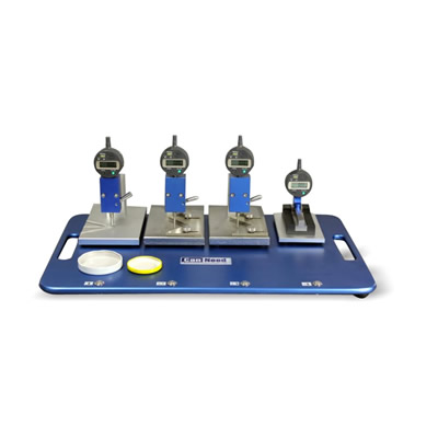 Vista frontal do medidor de altura CanNeed-HDM-100 para tampas twist-off com garras