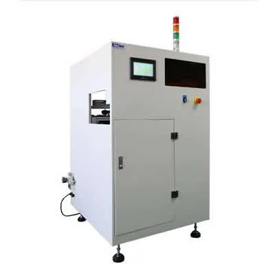 Rotuladora SMT aplicando etiqueta de código de barras em bandeja de componentes de 7–15″