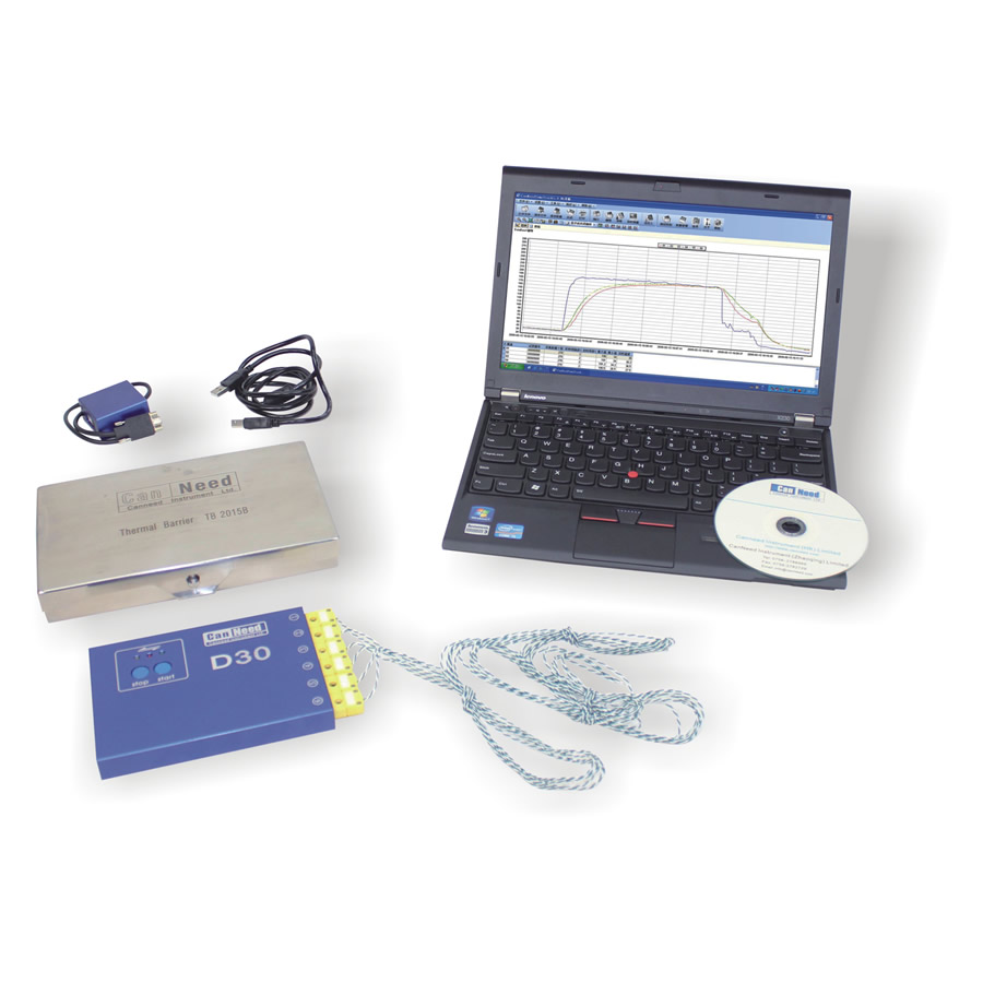 Kit CanNeed-TRK-300 com registrador de dados D30, termopares, caixa de barreira térmica e software de análise de temperatura